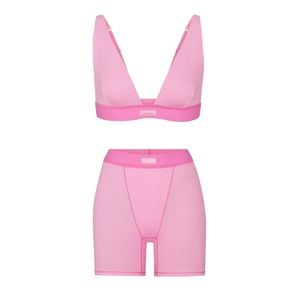Skims bubblegum cotton ribbed plunge bralette and boxers